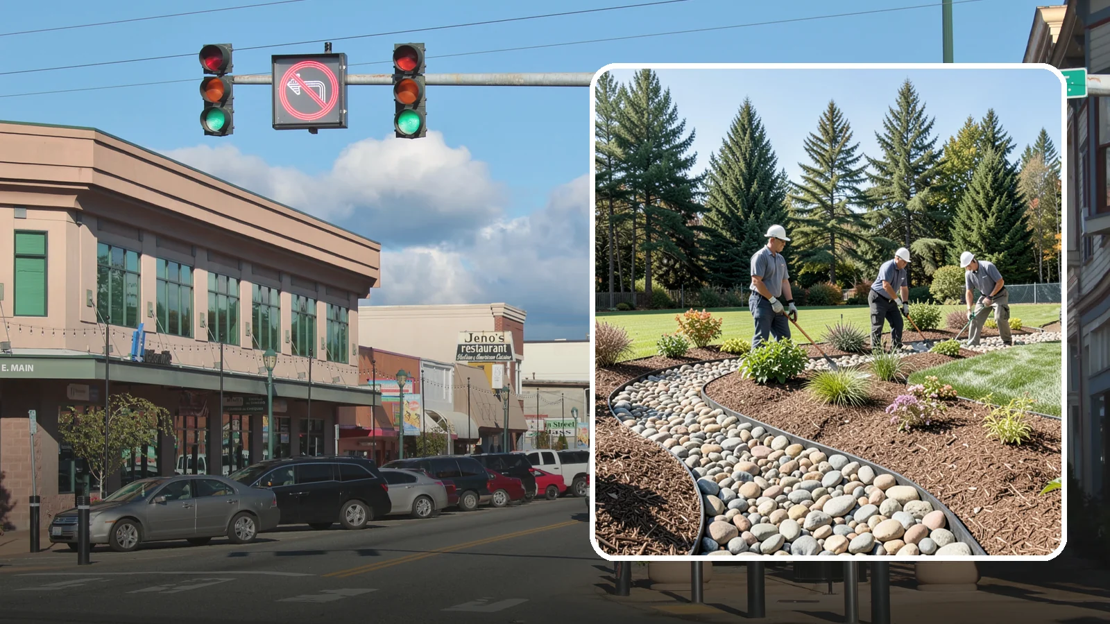 River Rock Installation in Monroe, Snohomish County, WA - Smooth river rock installed for decorative beds, dry creek beds, and natural-looking drainage accents.