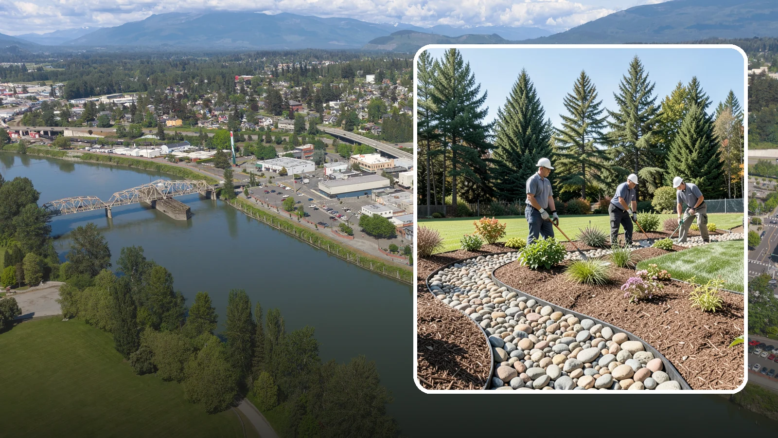 River Rock Installation in Mount Vernon, Skagit County, WA - Smooth river rock installed for decorative beds, dry creek beds, and natural-looking drainage accents.