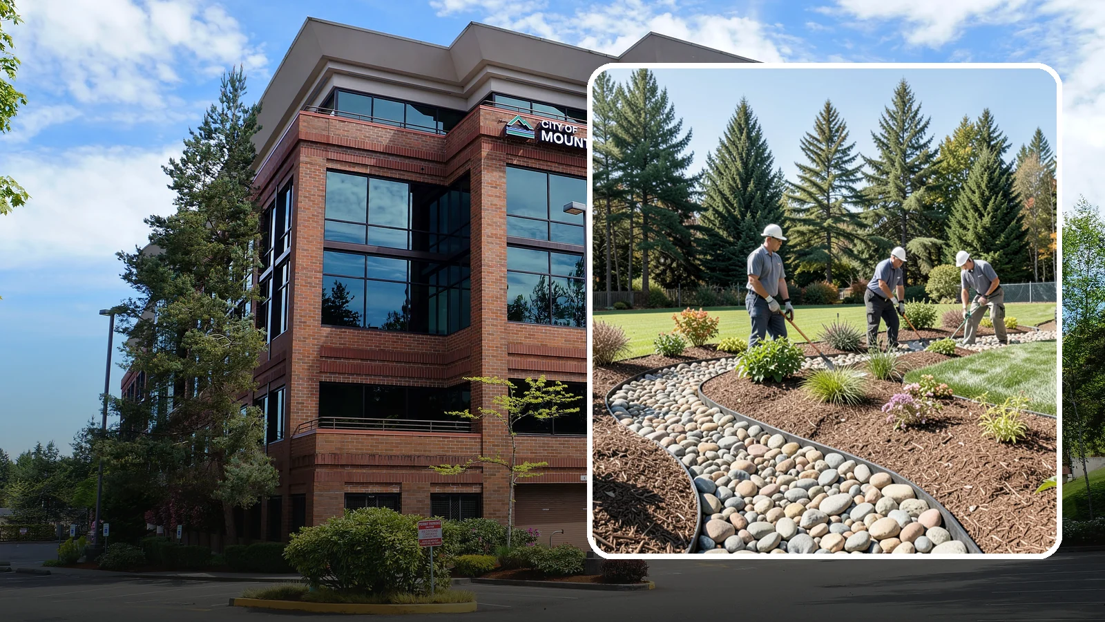 River Rock Installation in Mountlake Terrace, Snohomish County, WA - Smooth river rock installed for decorative beds, dry creek beds, and natural-looking drainage accents.