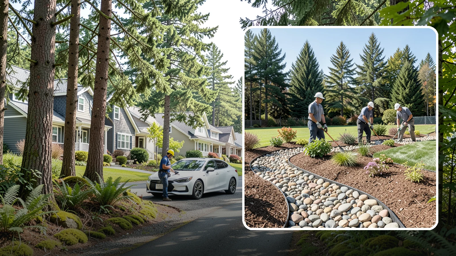 River Rock Installation in Normandy Park, King County, WA - Smooth river rock installed for decorative beds, dry creek beds, and natural-looking drainage accents.