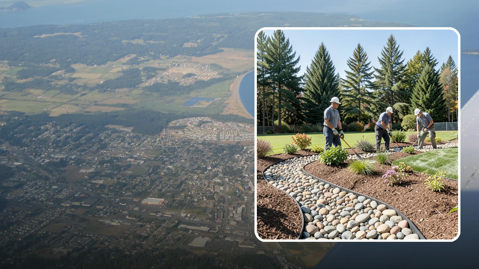 River Rock Installation in Oak Harbor, Island County, WA - Smooth river rock installed for decorative beds, dry creek beds, and natural-looking drainage accents.