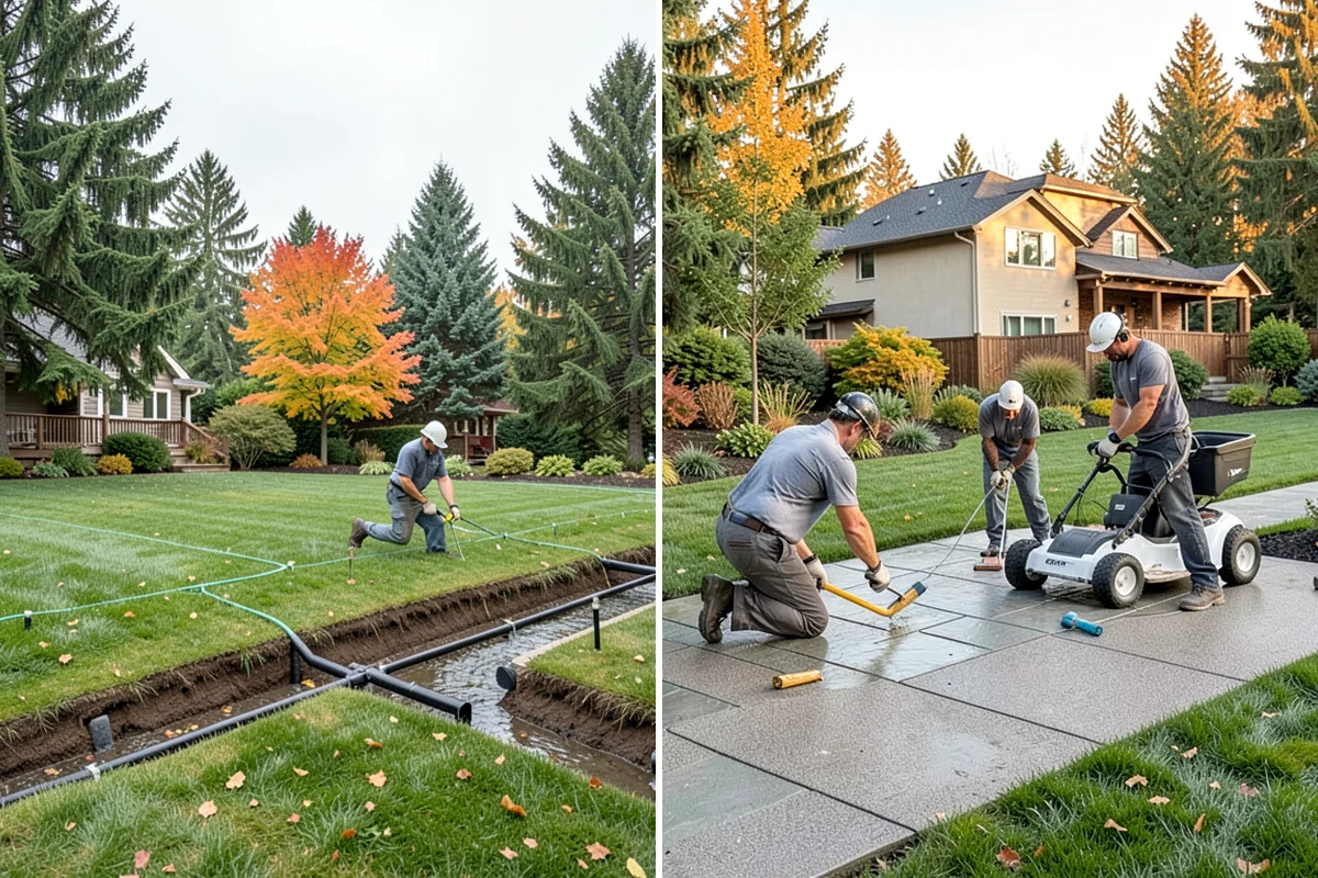 River Rock Installation in Pacific, King County, WA - Lay out the bed or creek-bed path