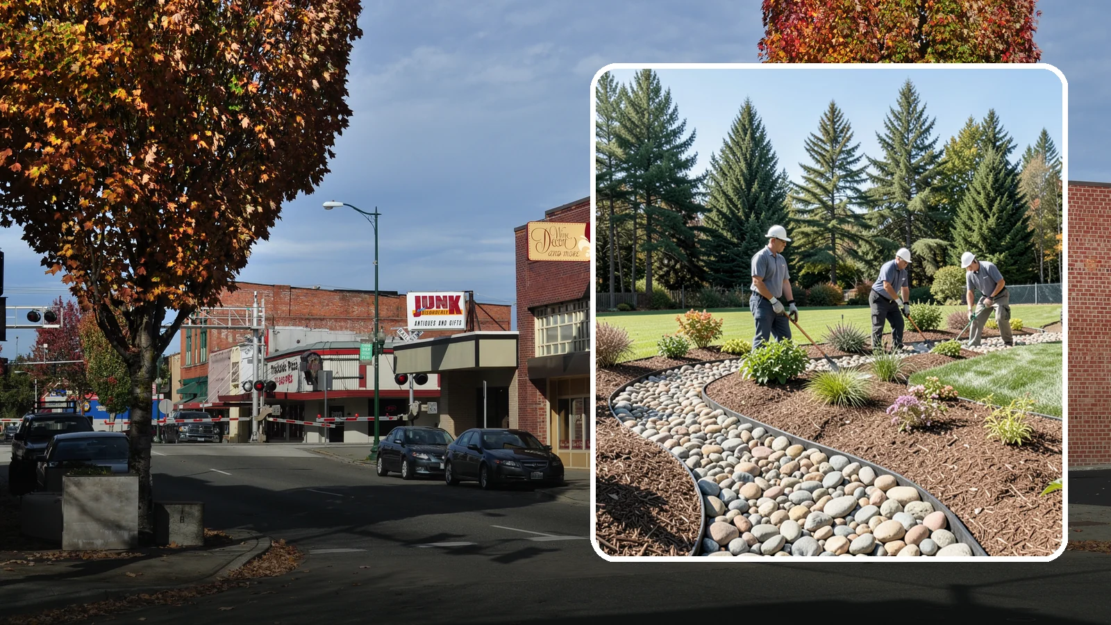 River Rock Installation in Puyallup, Pierce County, WA - Smooth river rock installed for decorative beds, dry creek beds, and natural-looking drainage accents.