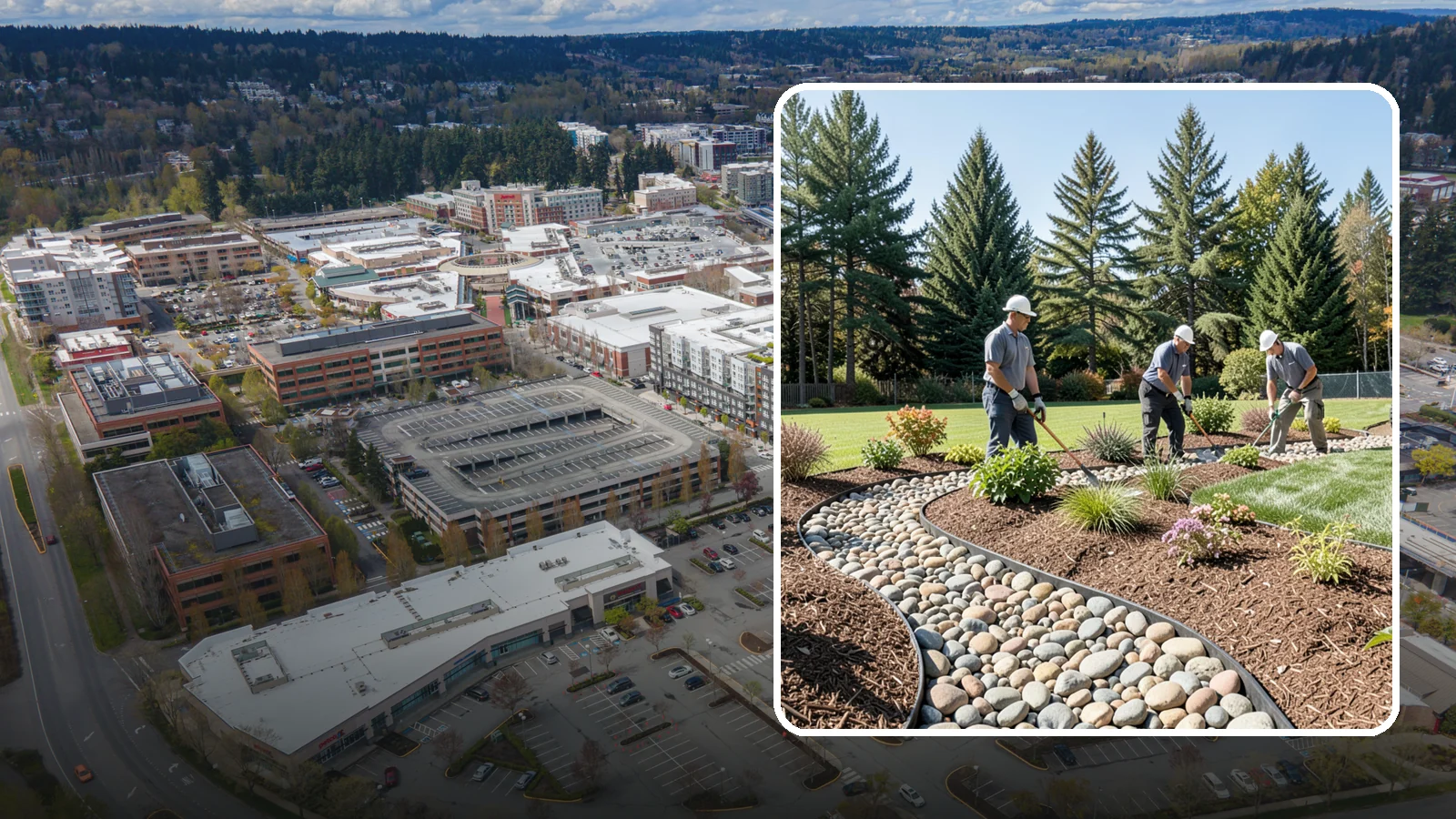 River Rock Installation in Redmond, King County, WA - Smooth river rock installed for decorative beds, dry creek beds, and natural-looking drainage accents.