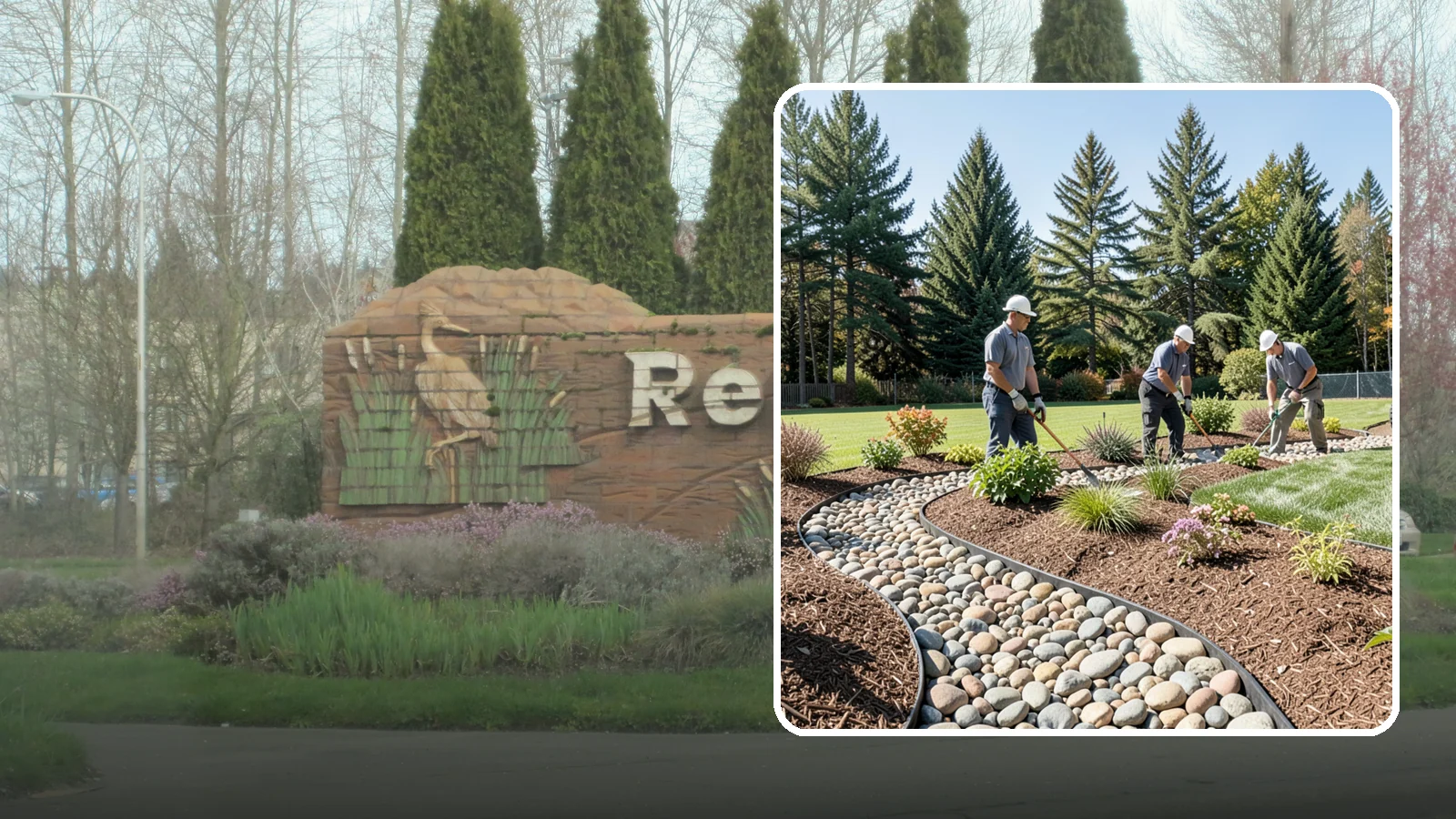 River Rock Installation in Renton, King County, WA - Smooth river rock installed for decorative beds, dry creek beds, and natural-looking drainage accents.