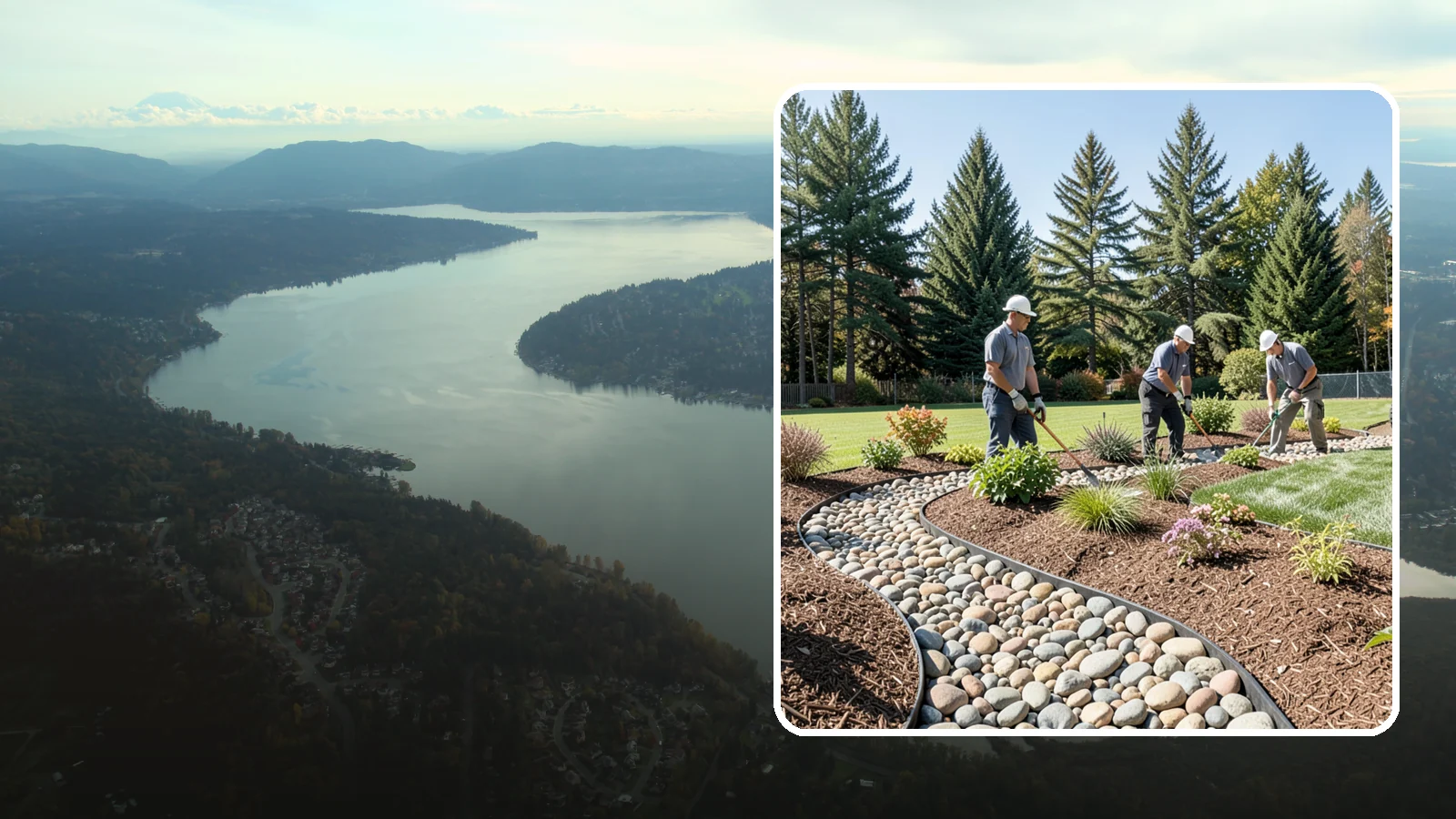 River Rock Installation in Sammamish, King County, WA - Smooth river rock installed for decorative beds, dry creek beds, and natural-looking drainage accents.