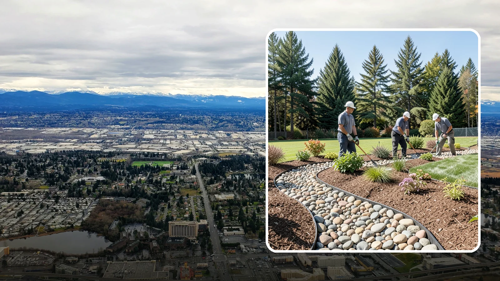 River Rock Installation in SeaTac, King County, WA - Smooth river rock installed for decorative beds, dry creek beds, and natural-looking drainage accents.
