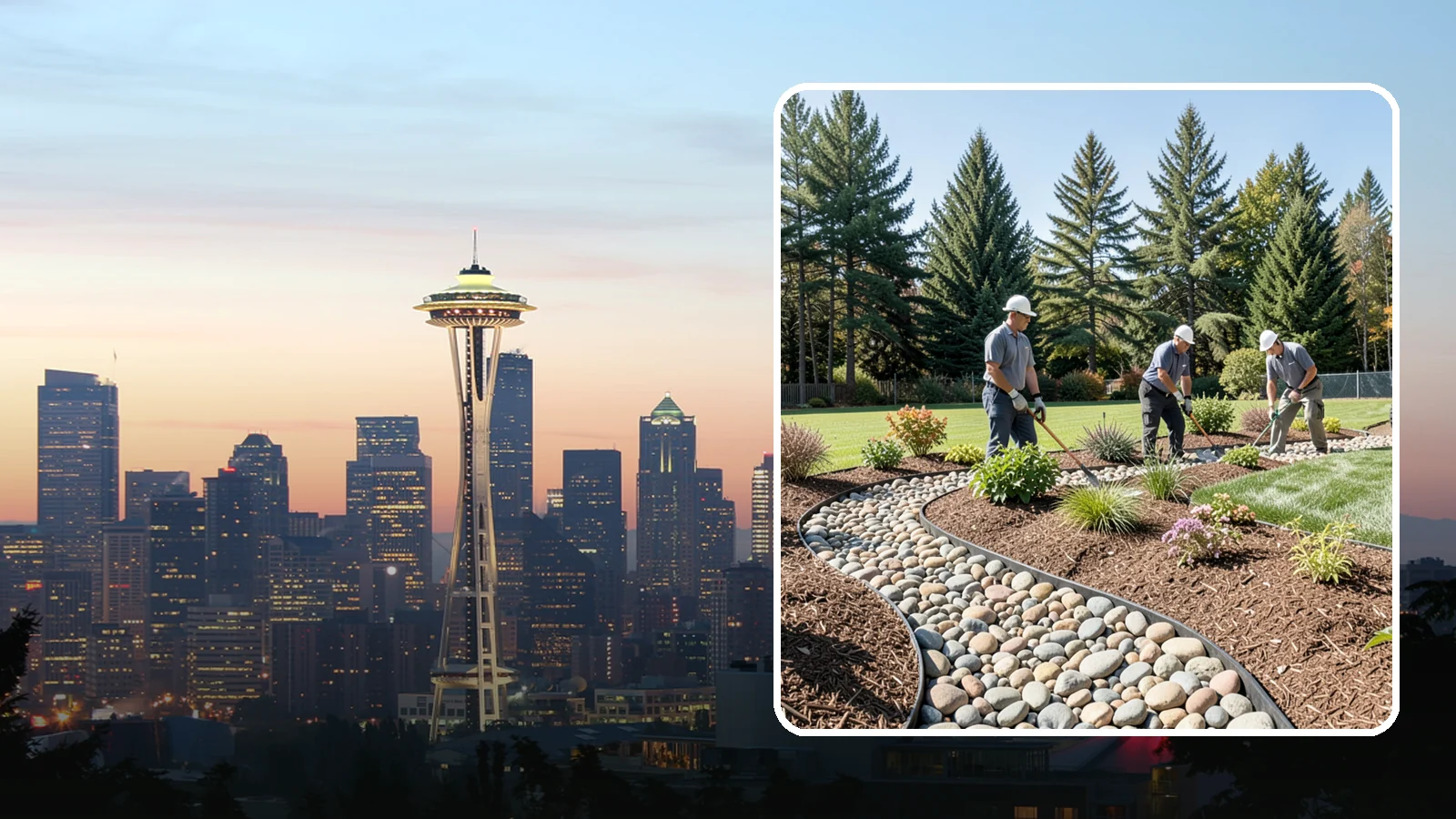 River Rock Installation in Seattle, King County, WA - Smooth river rock installed for decorative beds, dry creek beds, and natural-looking drainage accents.