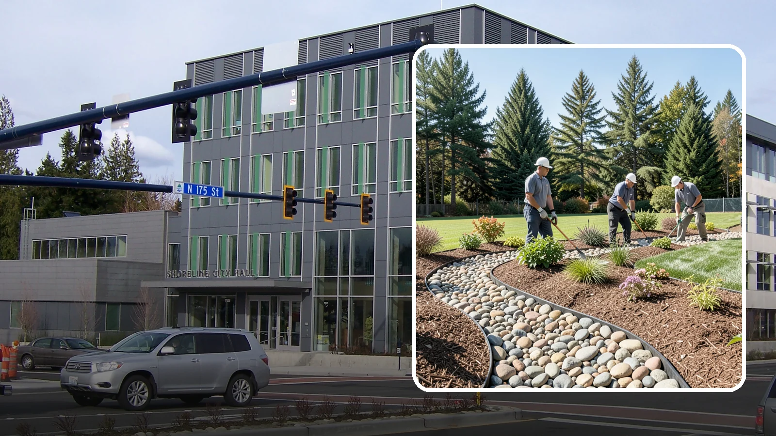 River Rock Installation in Shoreline, King County, WA - Smooth river rock installed for decorative beds, dry creek beds, and natural-looking drainage accents.