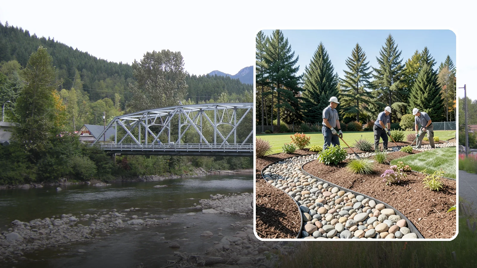 River Rock Installation in Skykomish, King County, WA - Smooth river rock installed for decorative beds, dry creek beds, and natural-looking drainage accents.