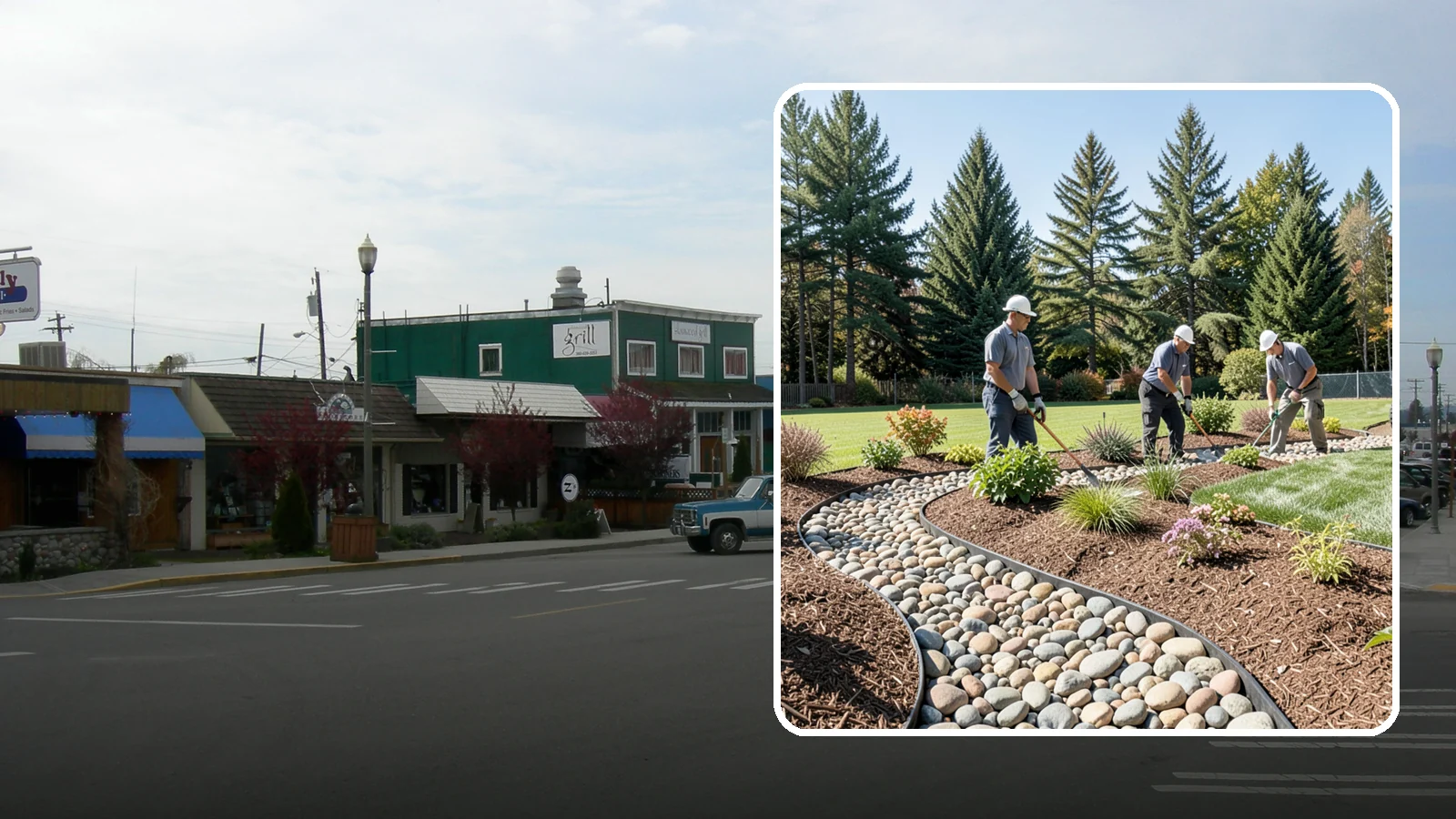 River Rock Installation in Stanwood, Snohomish County, WA - Smooth river rock installed for decorative beds, dry creek beds, and natural-looking drainage accents.