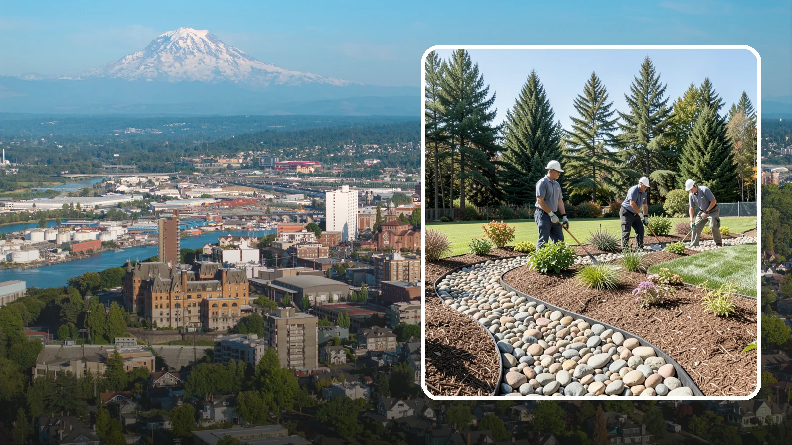 River Rock Installation in Tacoma, Pierce County, WA - Smooth river rock installed for decorative beds, dry creek beds, and natural-looking drainage accents.