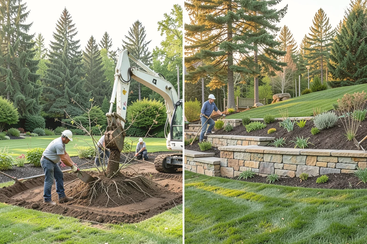 River Rock Installation in Tacoma, Pierce County, WA - Lay out the bed or creek-bed path