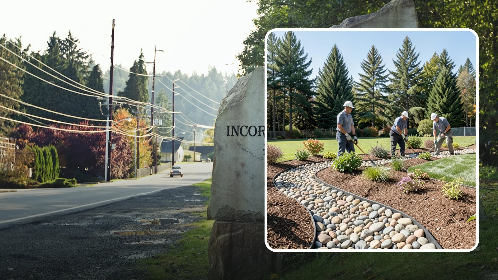 River Rock Installation in Wilkeson, Pierce County, WA - Smooth river rock installed for decorative beds, dry creek beds, and natural-looking drainage accents.