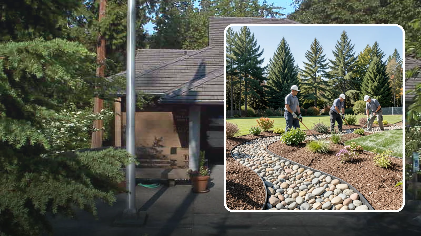 River Rock Installation in Yarrow Point, King County, WA - Smooth river rock installed for decorative beds, dry creek beds, and natural-looking drainage accents.