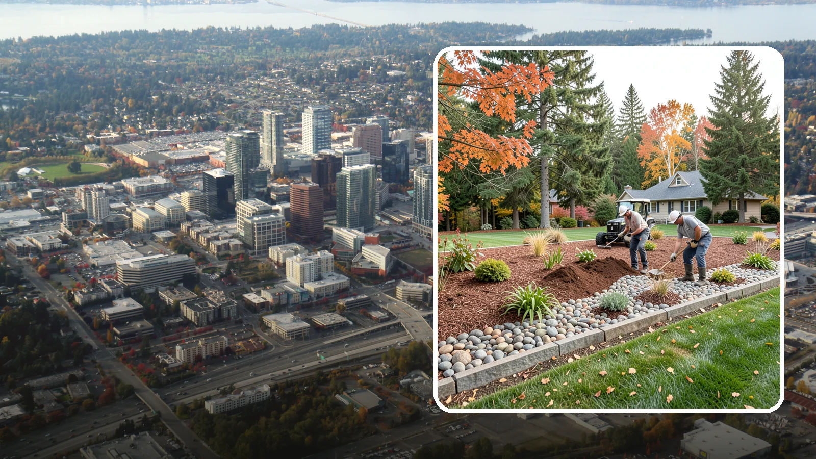 Rock Replacement in Bellevue, King County, WA - Old, dirt-choked rock removed and replaced with clean decorative stone and fresh weed barrier.