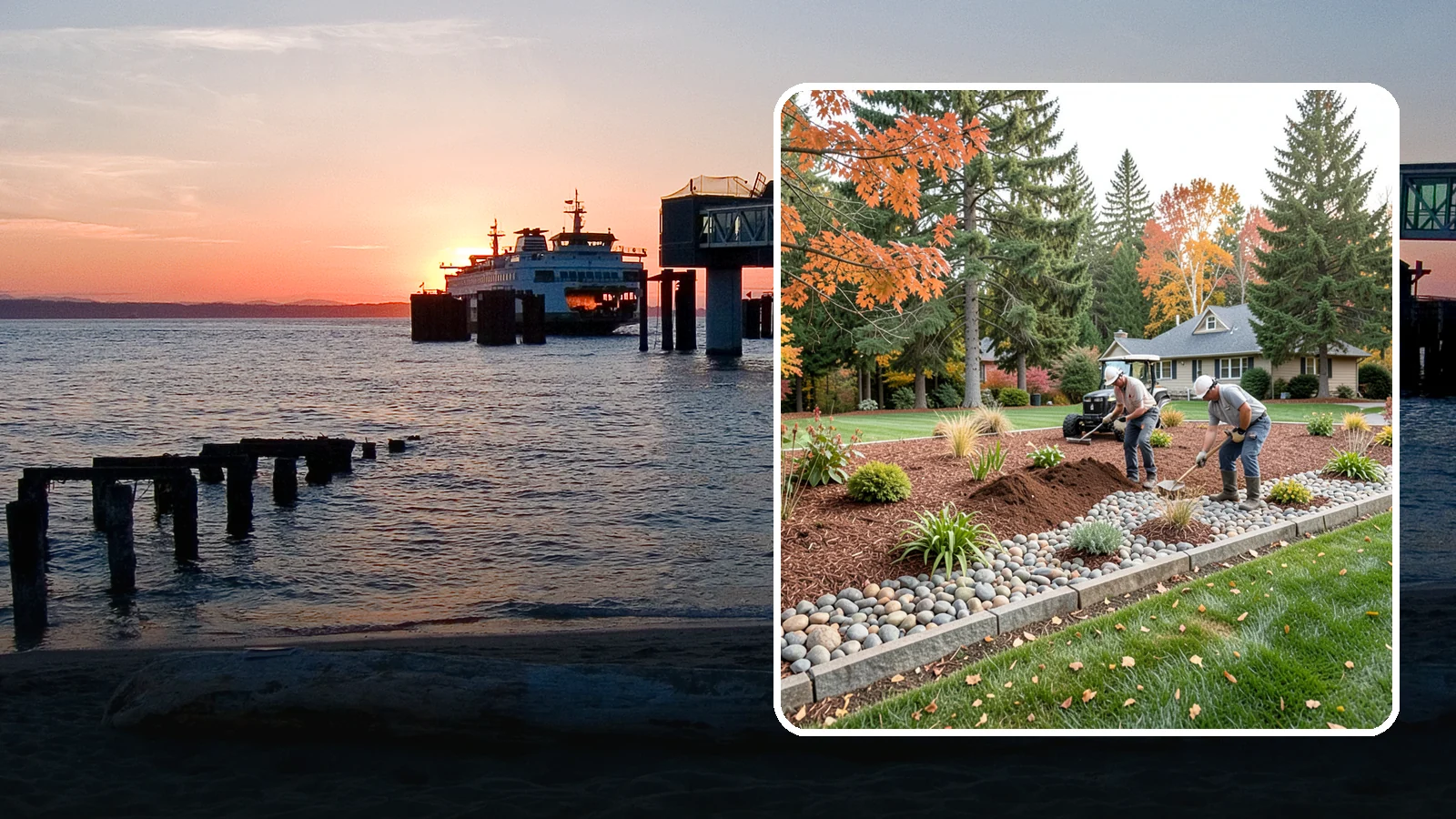 Rock Replacement in Edmonds, Snohomish County, WA - Old, dirt-choked rock removed and replaced with clean decorative stone and fresh weed barrier.