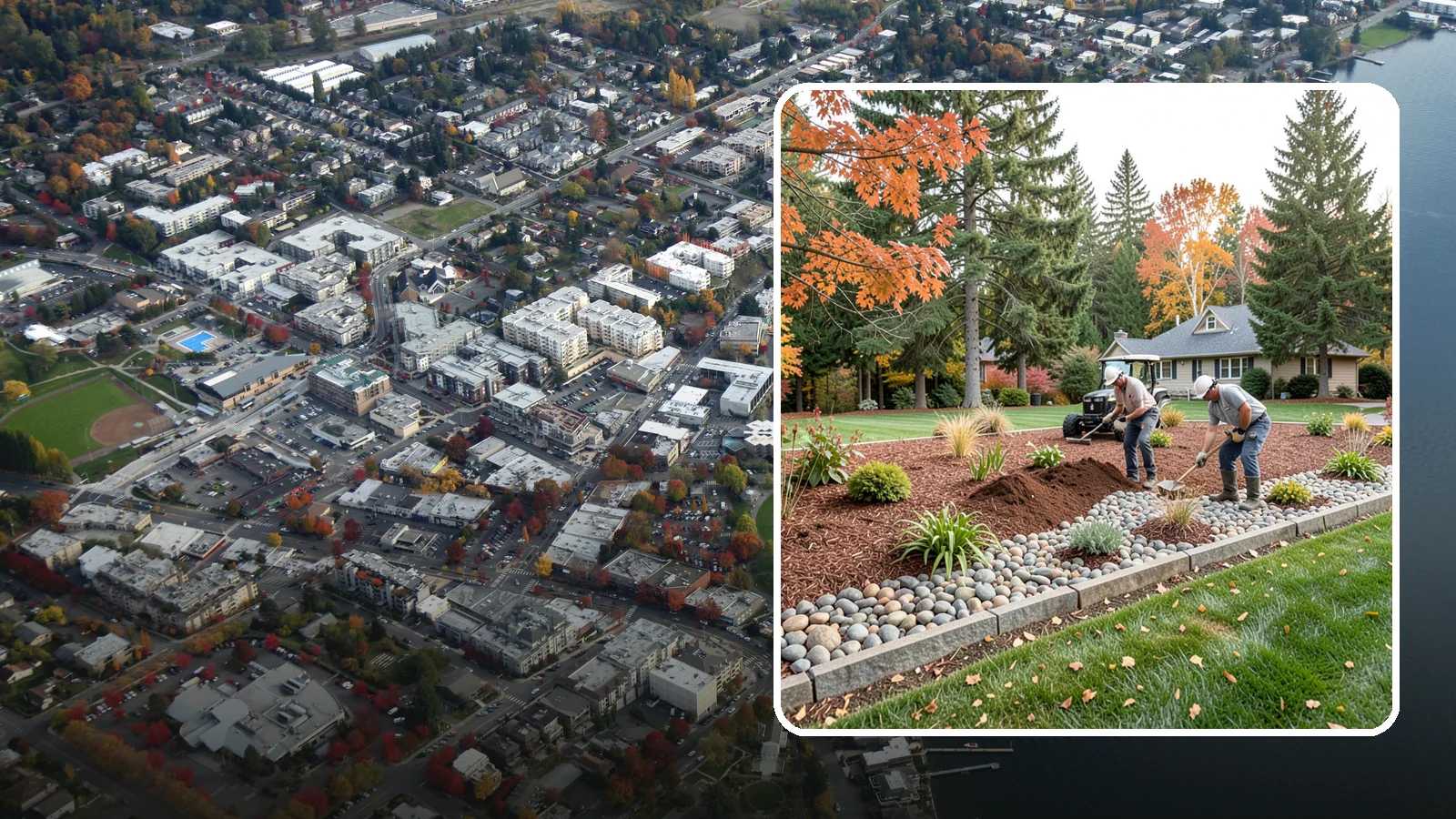Rock Replacement in Kirkland, King County, WA - Old, dirt-choked rock removed and replaced with clean decorative stone and fresh weed barrier.