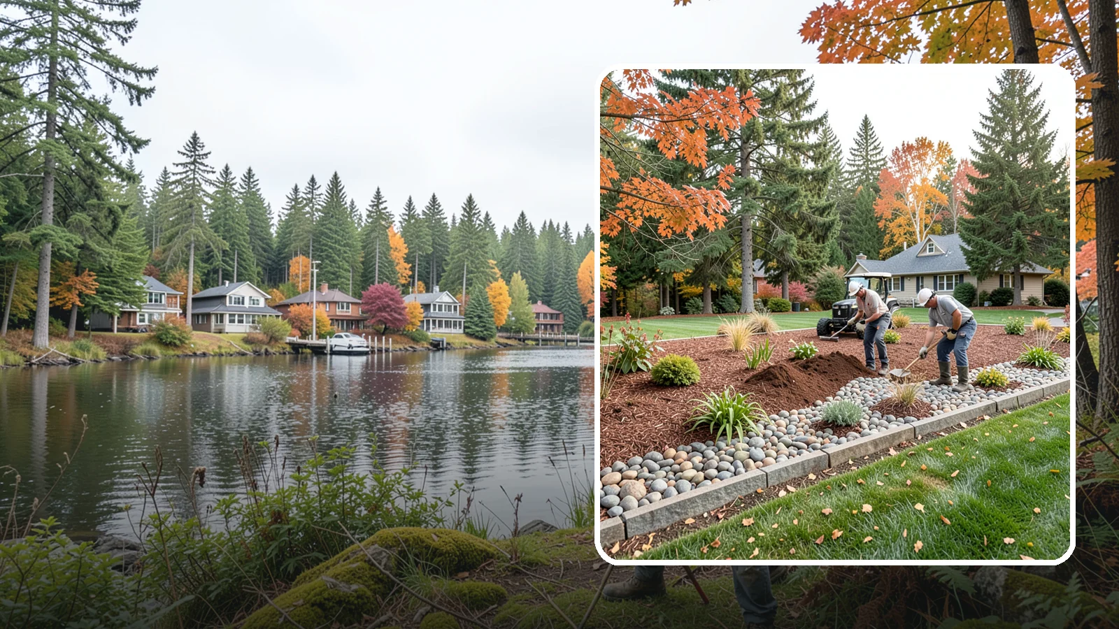 Rock Replacement in La Conner, Skagit County, WA - Old, dirt-choked rock removed and replaced with clean decorative stone and fresh weed barrier.