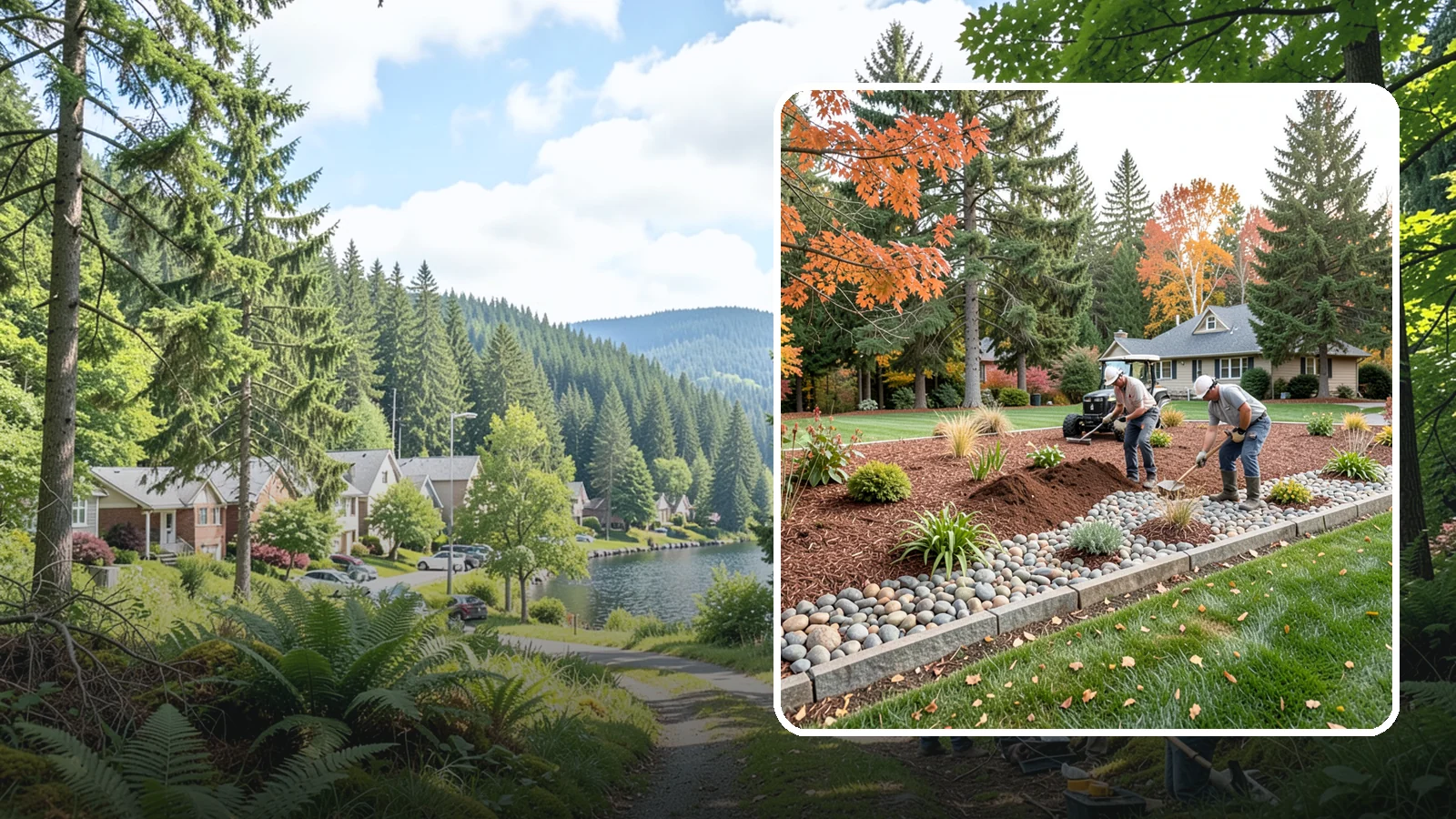 Rock Replacement in Lake Forest Park, King County, WA - Old, dirt-choked rock removed and replaced with clean decorative stone and fresh weed barrier.