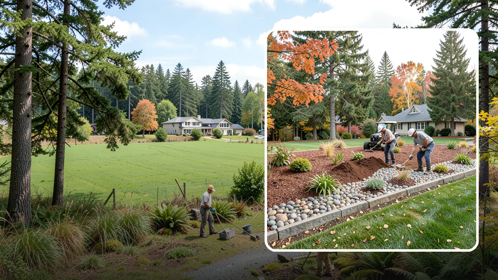 Rock Replacement in Lyman, Skagit County, WA - Old, dirt-choked rock removed and replaced with clean decorative stone and fresh weed barrier.