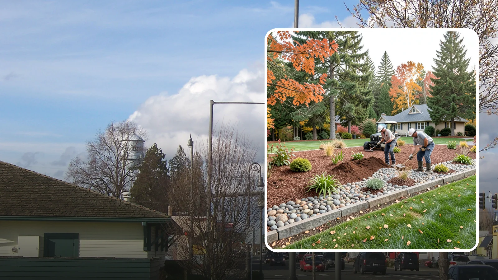 Rock Replacement in Marysville, Snohomish County, WA - Old, dirt-choked rock removed and replaced with clean decorative stone and fresh weed barrier.