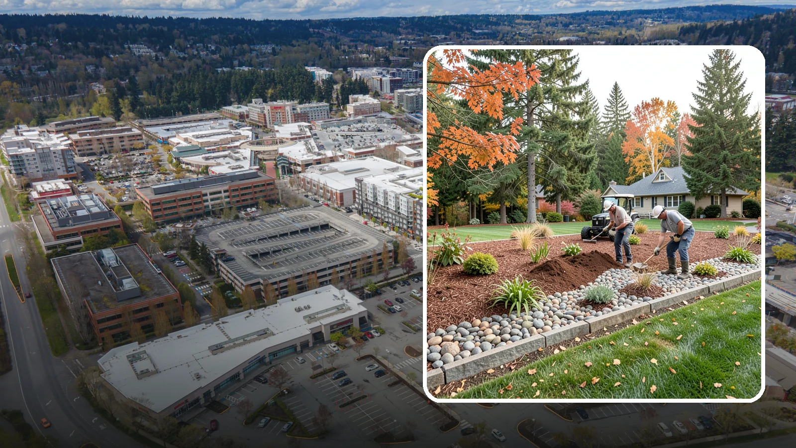 Rock Replacement in Redmond, King County, WA - Old, dirt-choked rock removed and replaced with clean decorative stone and fresh weed barrier.