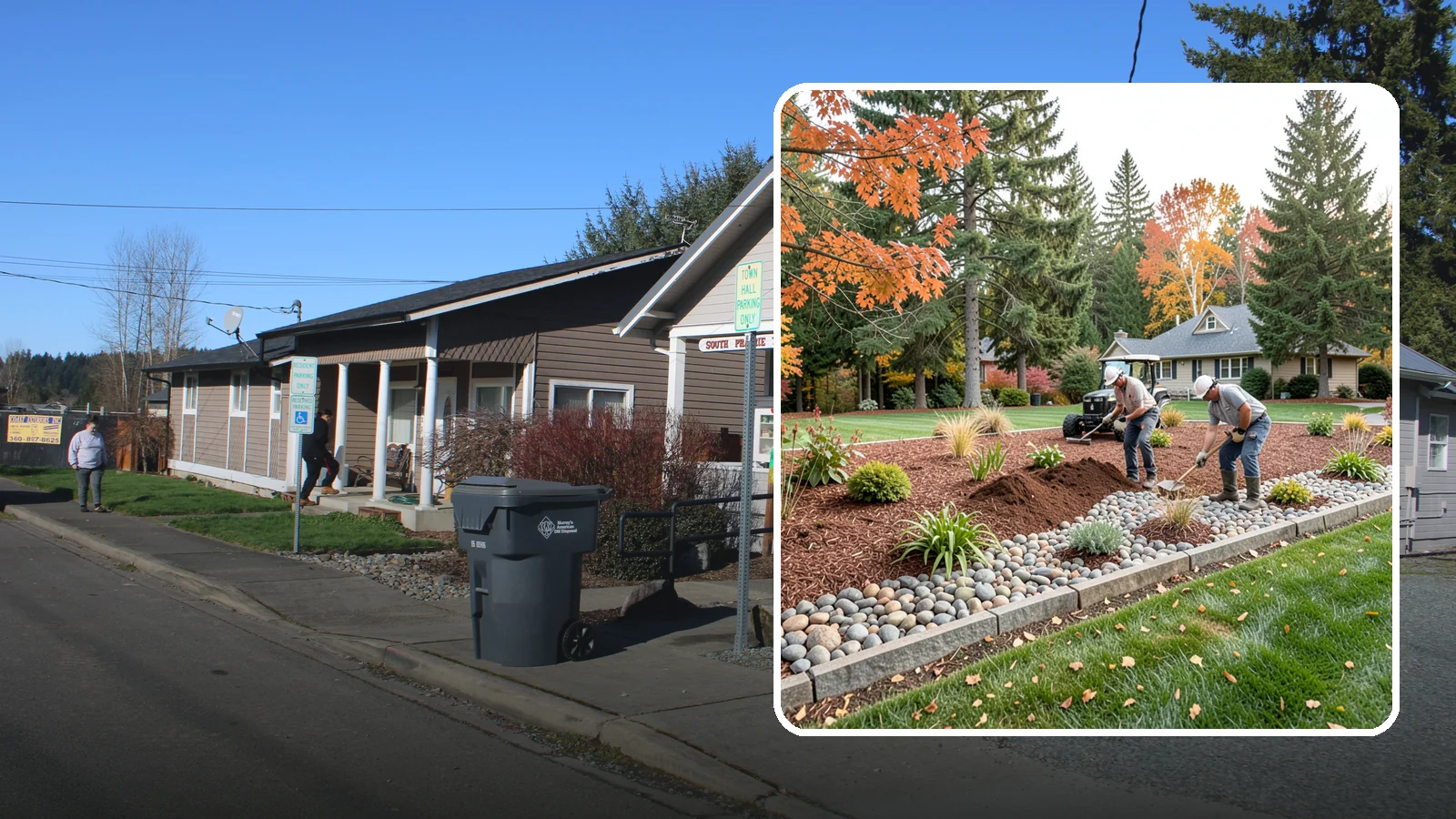 Rock Replacement in South Prairie, Pierce County, WA - Old, dirt-choked rock removed and replaced with clean decorative stone and fresh weed barrier.