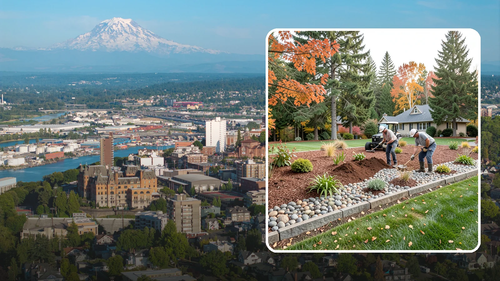Rock Replacement in Tacoma, Pierce County, WA - Old, dirt-choked rock removed and replaced with clean decorative stone and fresh weed barrier.