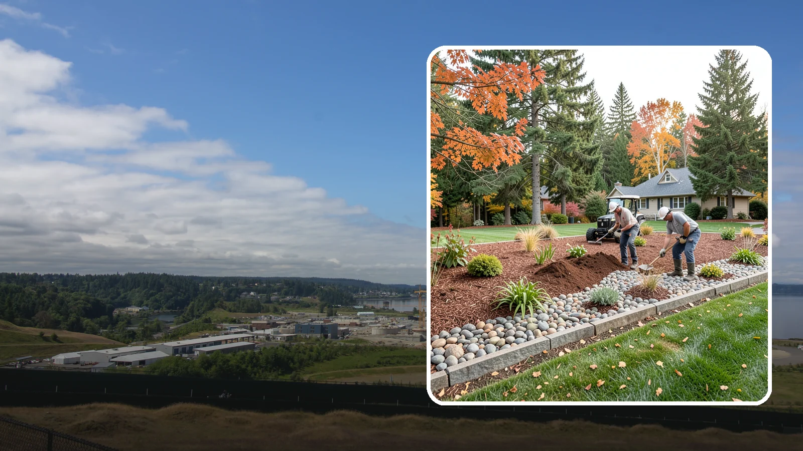 Rock Replacement in University Place, Pierce County, WA - Old, dirt-choked rock removed and replaced with clean decorative stone and fresh weed barrier.