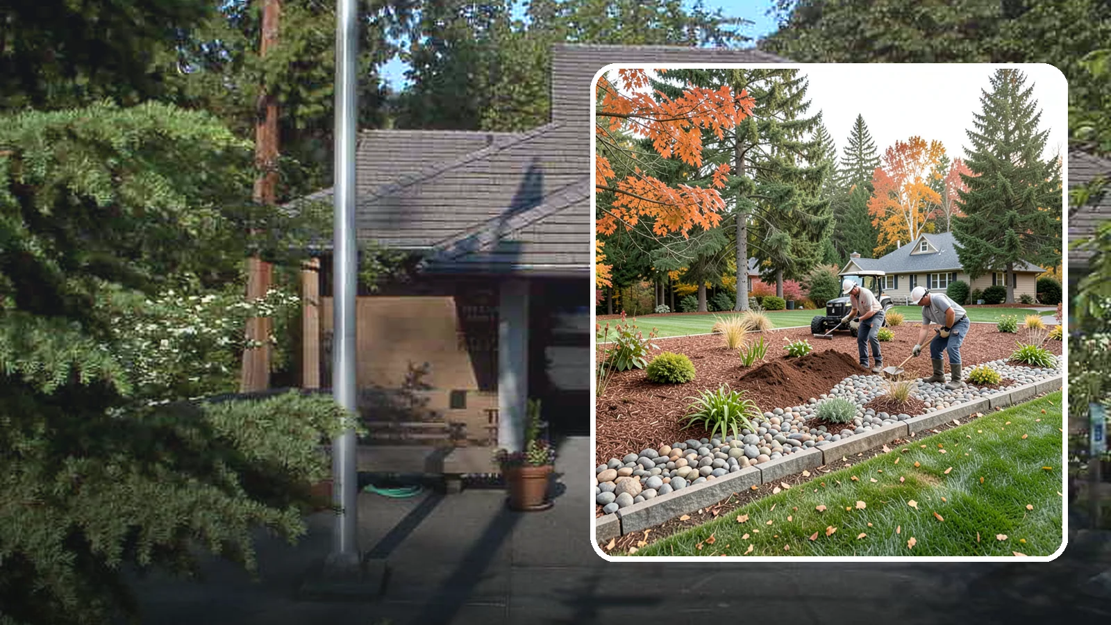 Rock Replacement in Yarrow Point, King County, WA - Old, dirt-choked rock removed and replaced with clean decorative stone and fresh weed barrier.