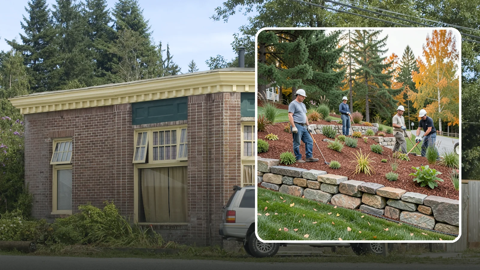 Rockery Wall Installation in Hamilton, Skagit County, WA - A regional PNW favorite of stacked quarry rock built as a free-draining rockery to stabilize and beautify Western Washington...