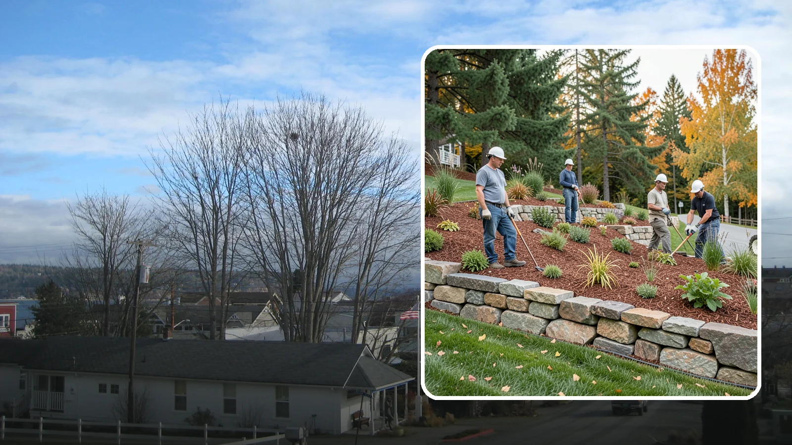 Rockery Wall Installation in Langley, Island County, WA - A regional PNW favorite of stacked quarry rock built as a free-draining rockery to stabilize and beautify Western Washington...