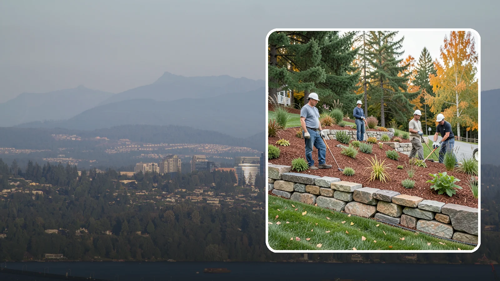 Rockery Wall Installation in Medina, King County, WA - A regional PNW favorite of stacked quarry rock built as a free-draining rockery to stabilize and beautify Western Washington...