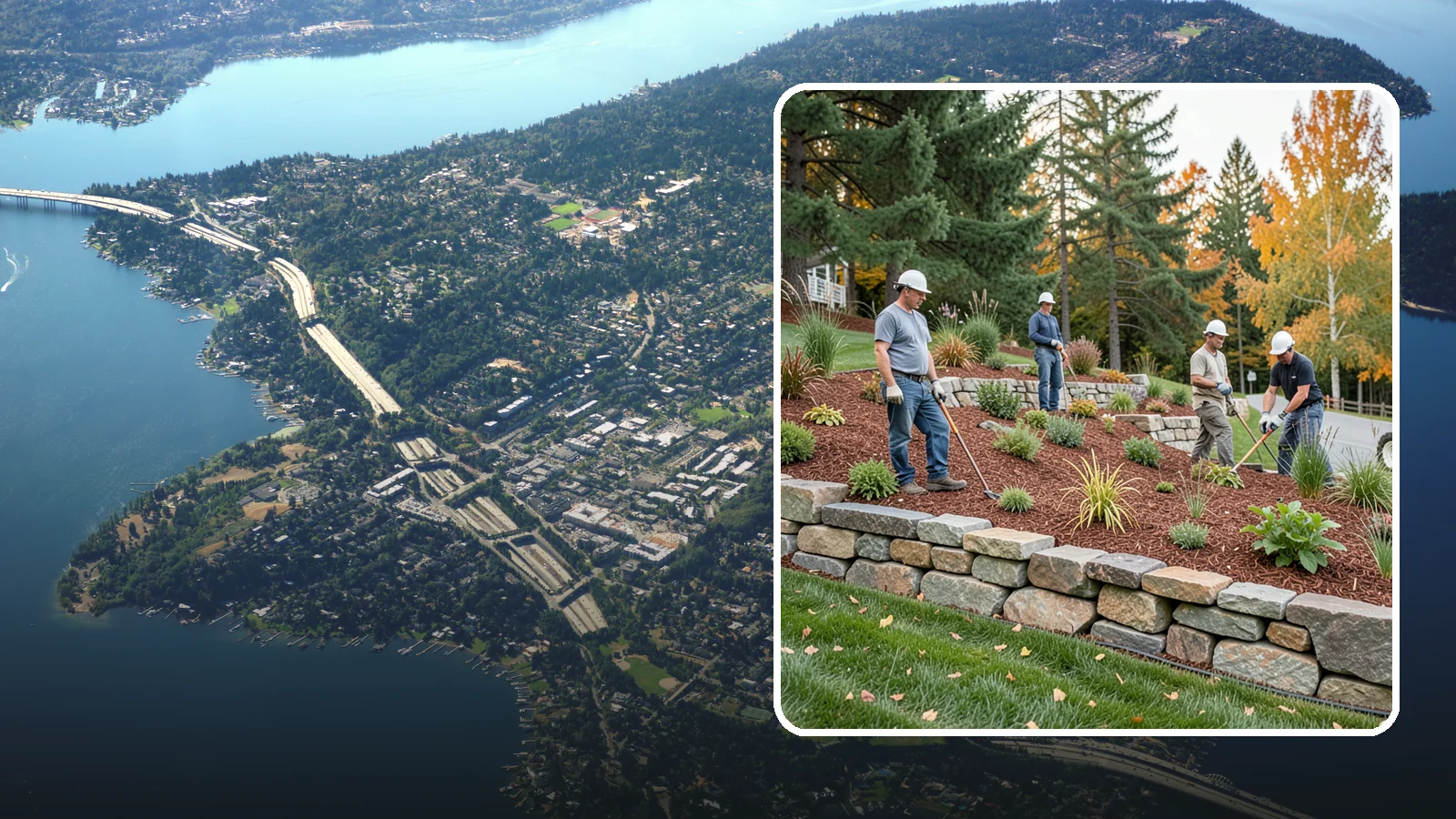 Rockery Wall Installation in Mercer Island, King County, WA - A regional PNW favorite of stacked quarry rock built as a free-draining rockery to stabilize and beautify Western Washington...