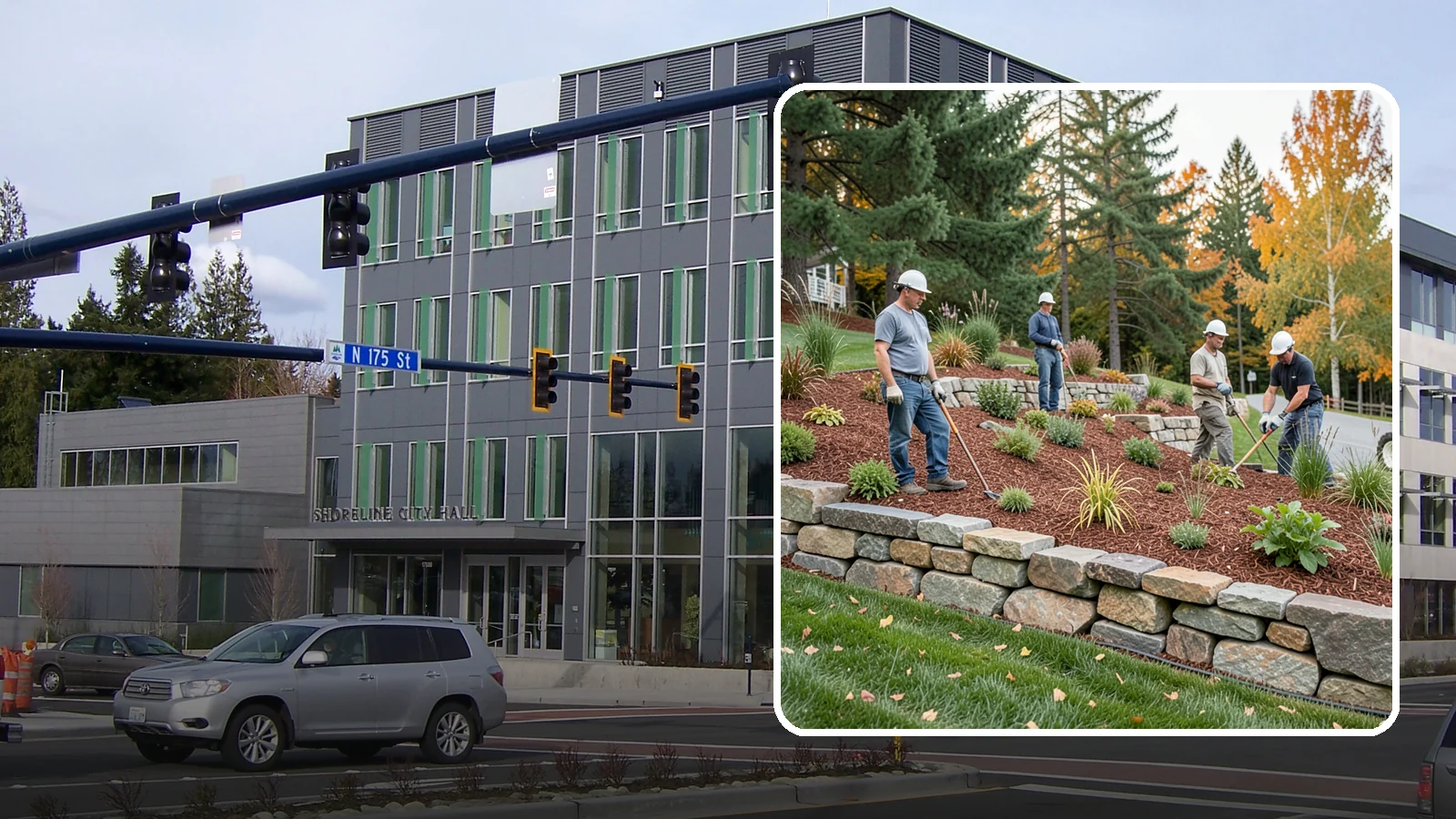 Rockery Wall Installation in Shoreline, King County, WA - A regional PNW favorite of stacked quarry rock built as a free-draining rockery to stabilize and beautify Western Washington...