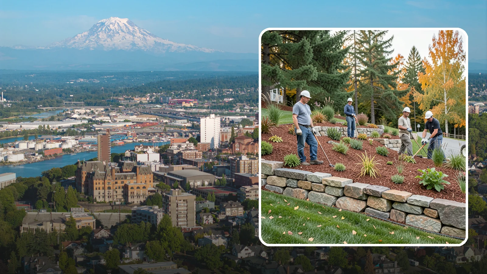 Rockery Wall Installation in Tacoma, Pierce County, WA - A regional PNW favorite of stacked quarry rock built as a free-draining rockery to stabilize and beautify Western Washington...