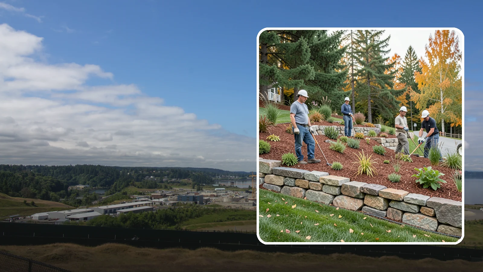 Rockery Wall Installation in University Place, Pierce County, WA - A regional PNW favorite of stacked quarry rock built as a free-draining rockery to stabilize and beautify Western Washington...
