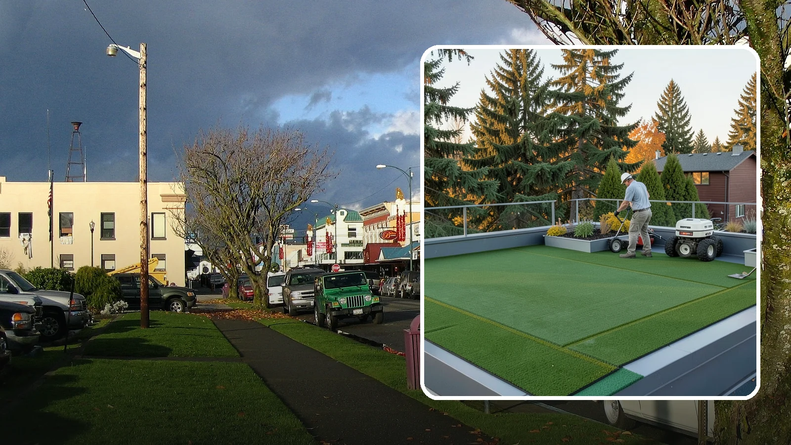 Rooftop & Balcony Turf Installation in Arlington, Snohomish County, WA - Lightweight turf for rooftops, balconies, and decks that adds green space to hard surfaces with fast drainage.