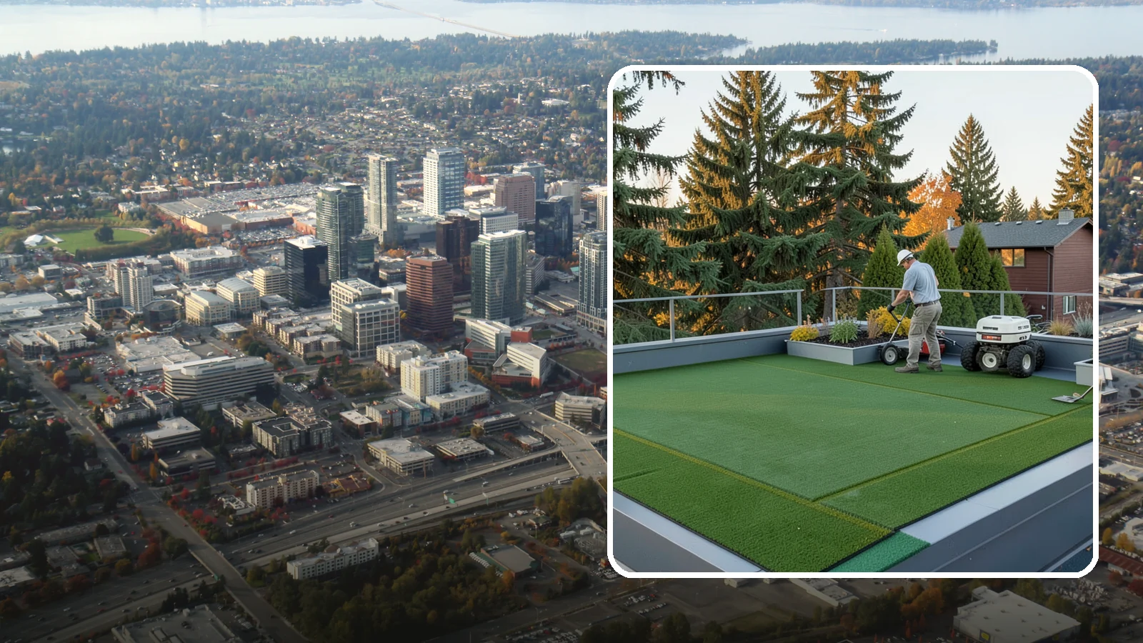 Rooftop & Balcony Turf Installation in Bellevue, King County, WA - Lightweight turf for rooftops, balconies, and decks that adds green space to hard surfaces with fast drainage.