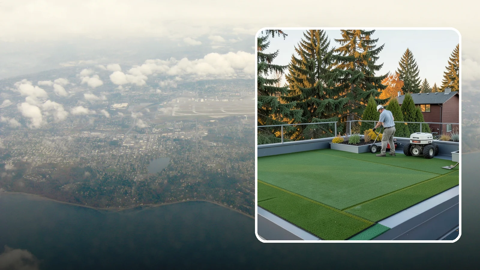 Rooftop & Balcony Turf Installation in Burien, King County, WA - Lightweight turf for rooftops, balconies, and decks that adds green space to hard surfaces with fast drainage.