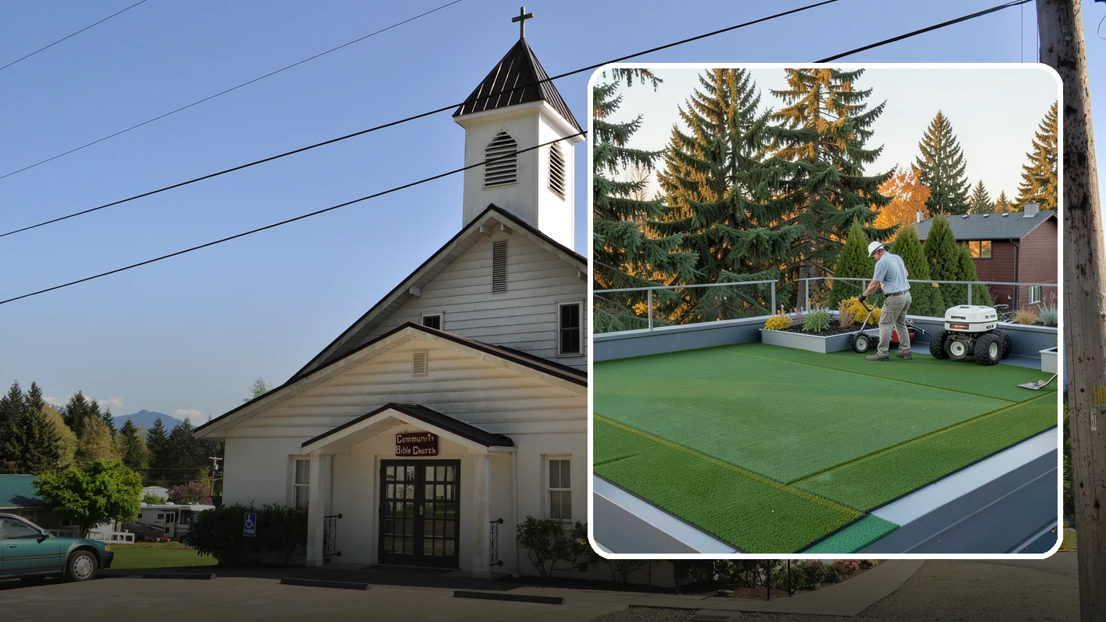 Rooftop & Balcony Turf Installation in Concrete, Skagit County, WA - Lightweight turf for rooftops, balconies, and decks that adds green space to hard surfaces with fast drainage.