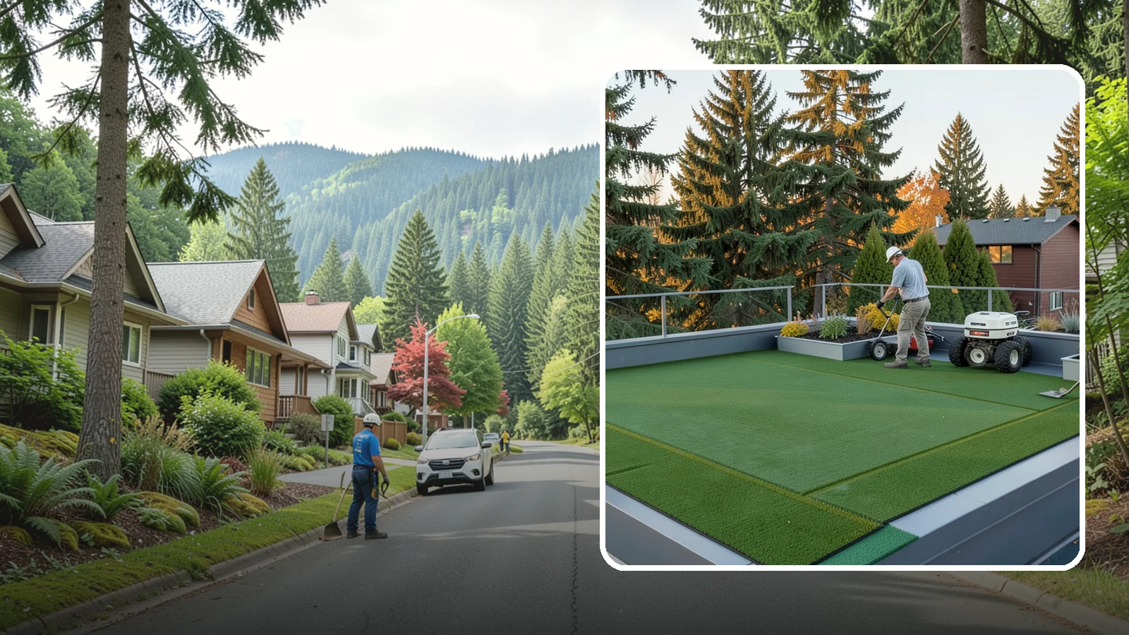 Rooftop & Balcony Turf Installation in Darrington, Snohomish County, WA - Lightweight turf for rooftops, balconies, and decks that adds green space to hard surfaces with fast drainage.