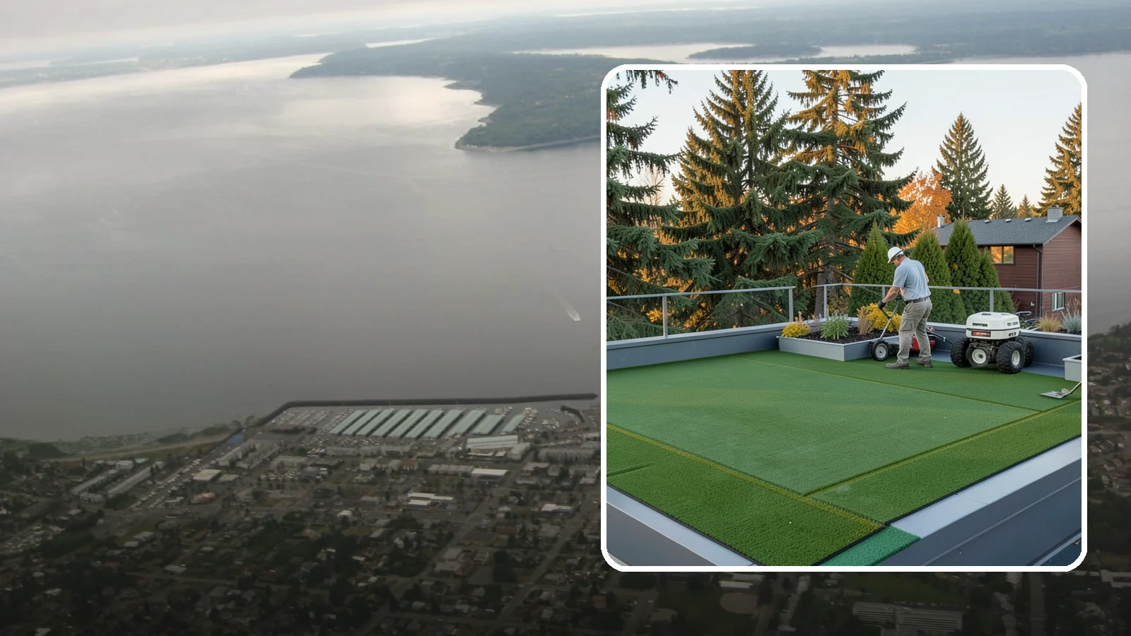 Rooftop & Balcony Turf Installation in Des Moines, King County, WA - Lightweight turf for rooftops, balconies, and decks that adds green space to hard surfaces with fast drainage.