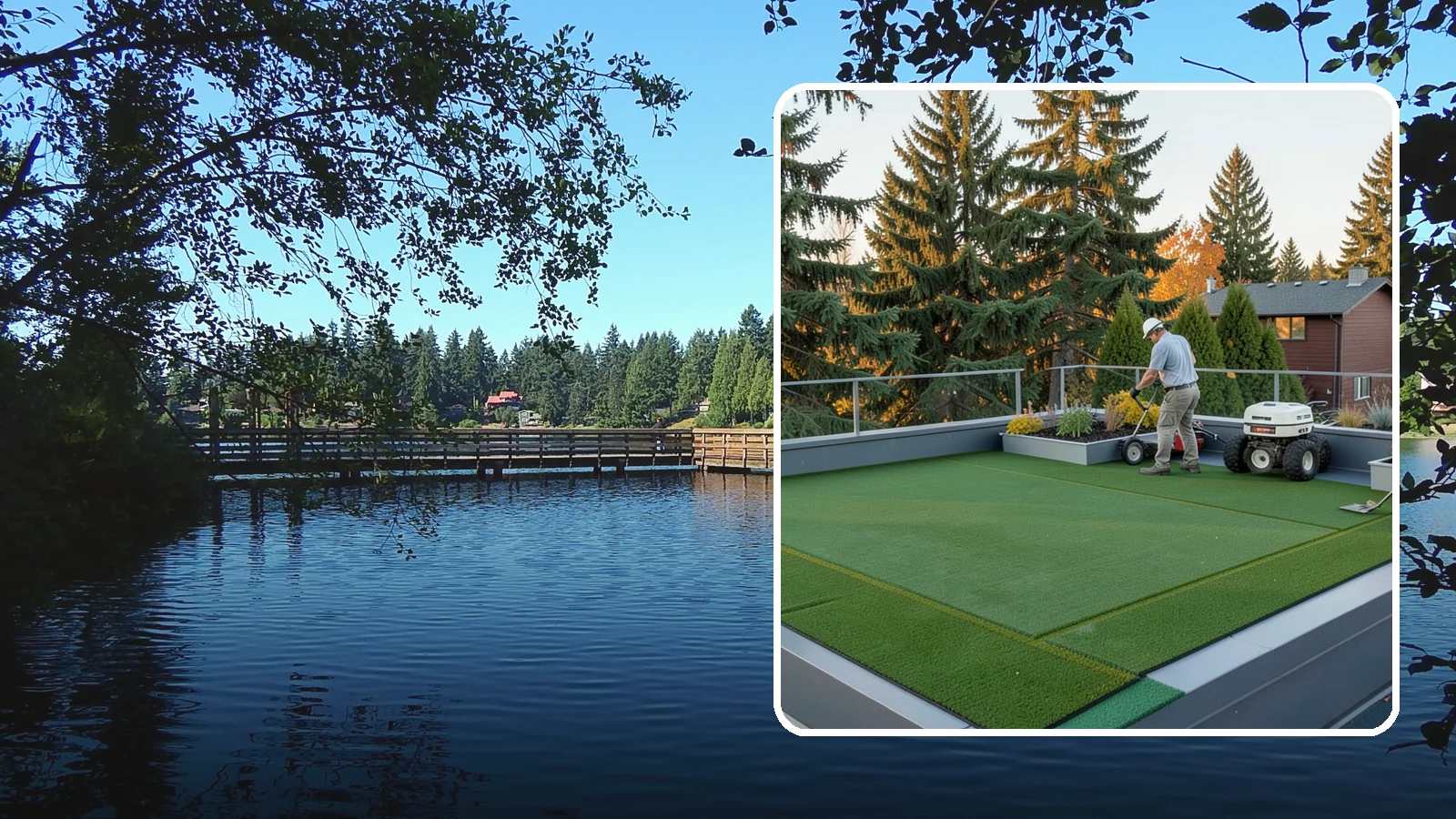 Rooftop & Balcony Turf Installation in Federal Way, King County, WA - Lightweight turf for rooftops, balconies, and decks that adds green space to hard surfaces with fast drainage.