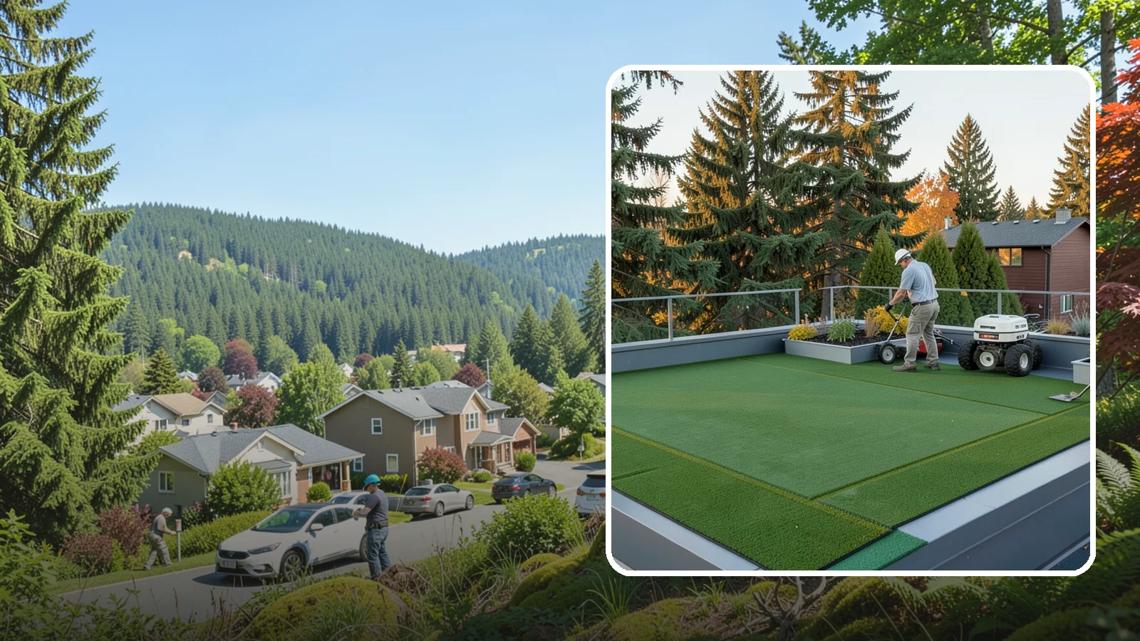 Rooftop & Balcony Turf Installation in Index, Snohomish County, WA - Lightweight turf for rooftops, balconies, and decks that adds green space to hard surfaces with fast drainage.