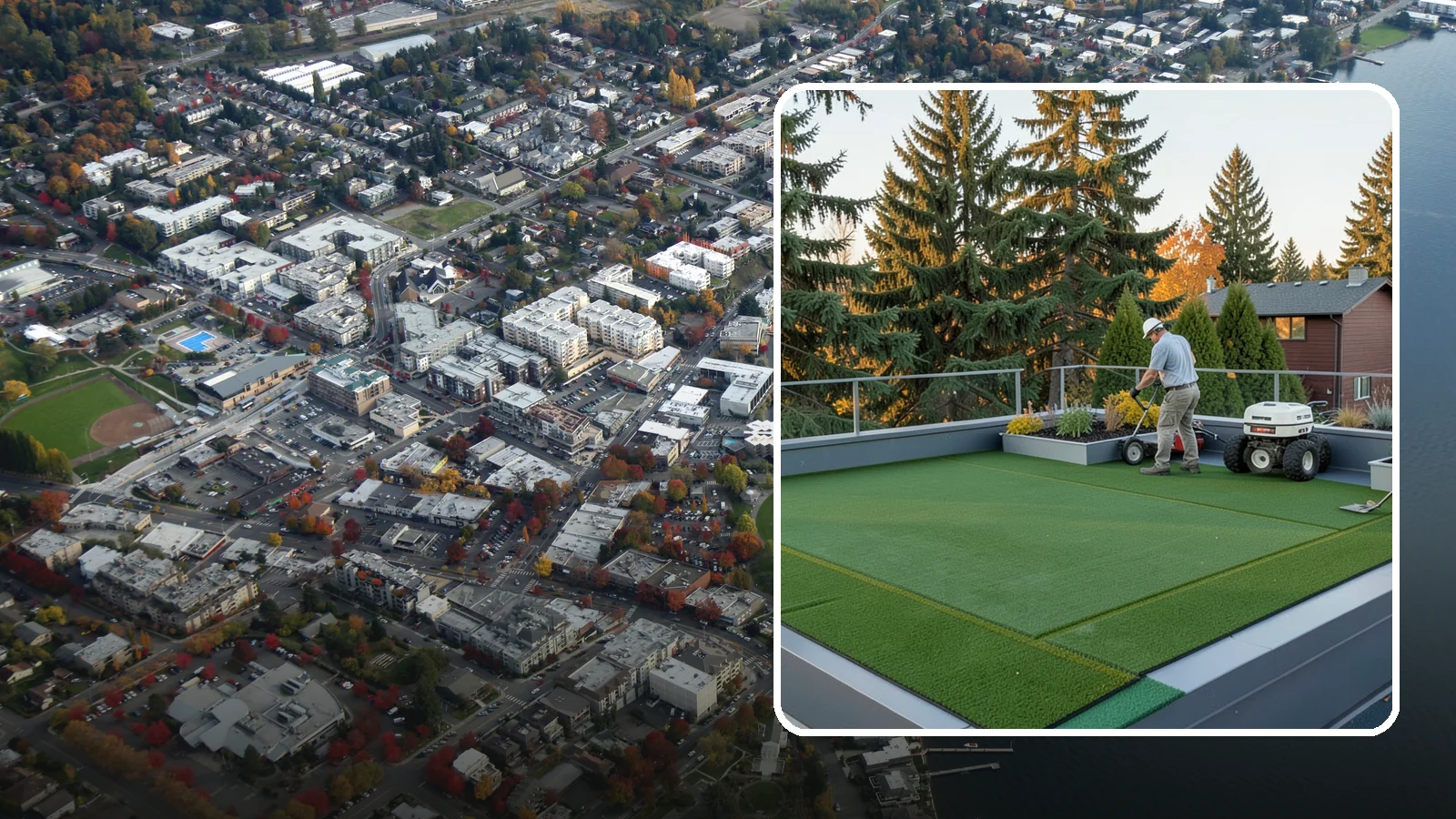 Rooftop & Balcony Turf Installation in Kirkland, King County, WA - Lightweight turf for rooftops, balconies, and decks that adds green space to hard surfaces with fast drainage.
