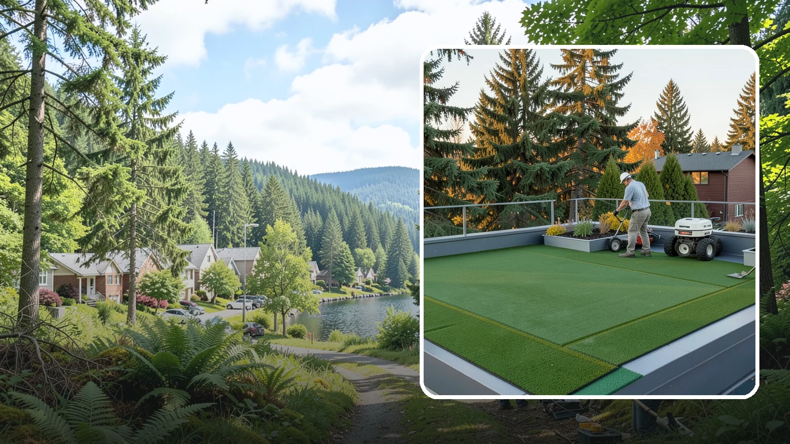 Rooftop & Balcony Turf Installation in Lake Forest Park, King County, WA - Lightweight turf for rooftops, balconies, and decks that adds green space to hard surfaces with fast drainage.