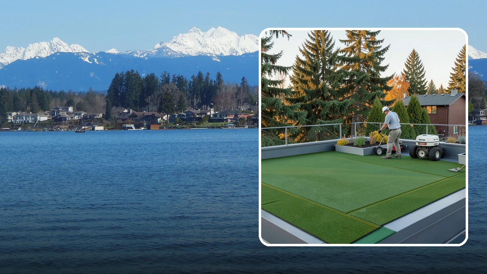 Rooftop & Balcony Turf Installation in Lake Stevens, Snohomish County, WA - Lightweight turf for rooftops, balconies, and decks that adds green space to hard surfaces with fast drainage.