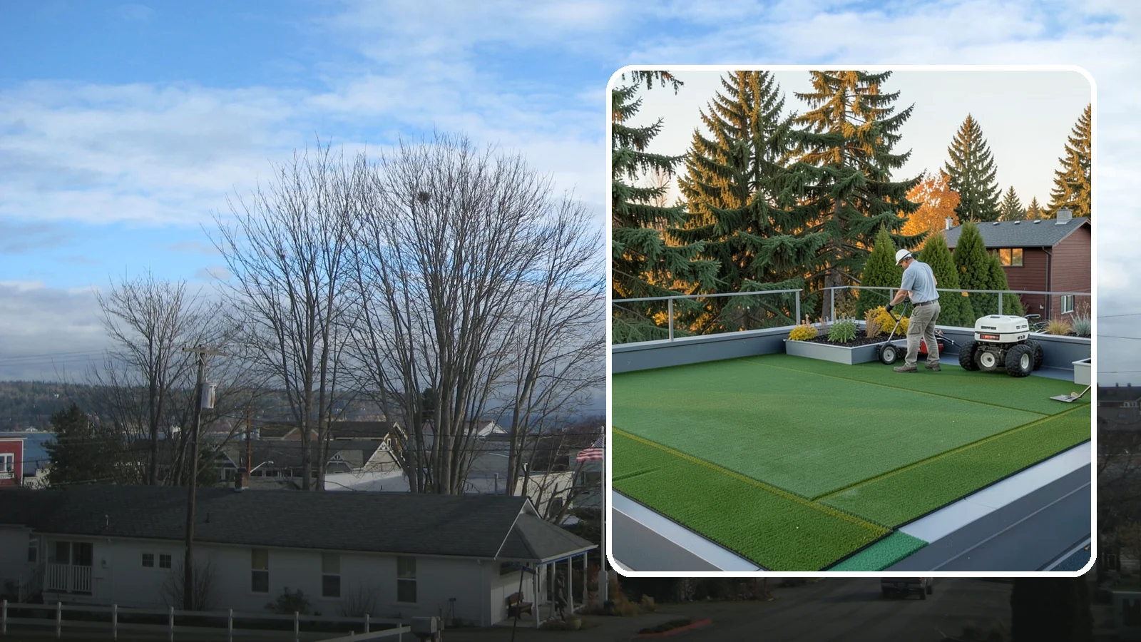 Rooftop & Balcony Turf Installation in Langley, Island County, WA - Lightweight turf for rooftops, balconies, and decks that adds green space to hard surfaces with fast drainage.